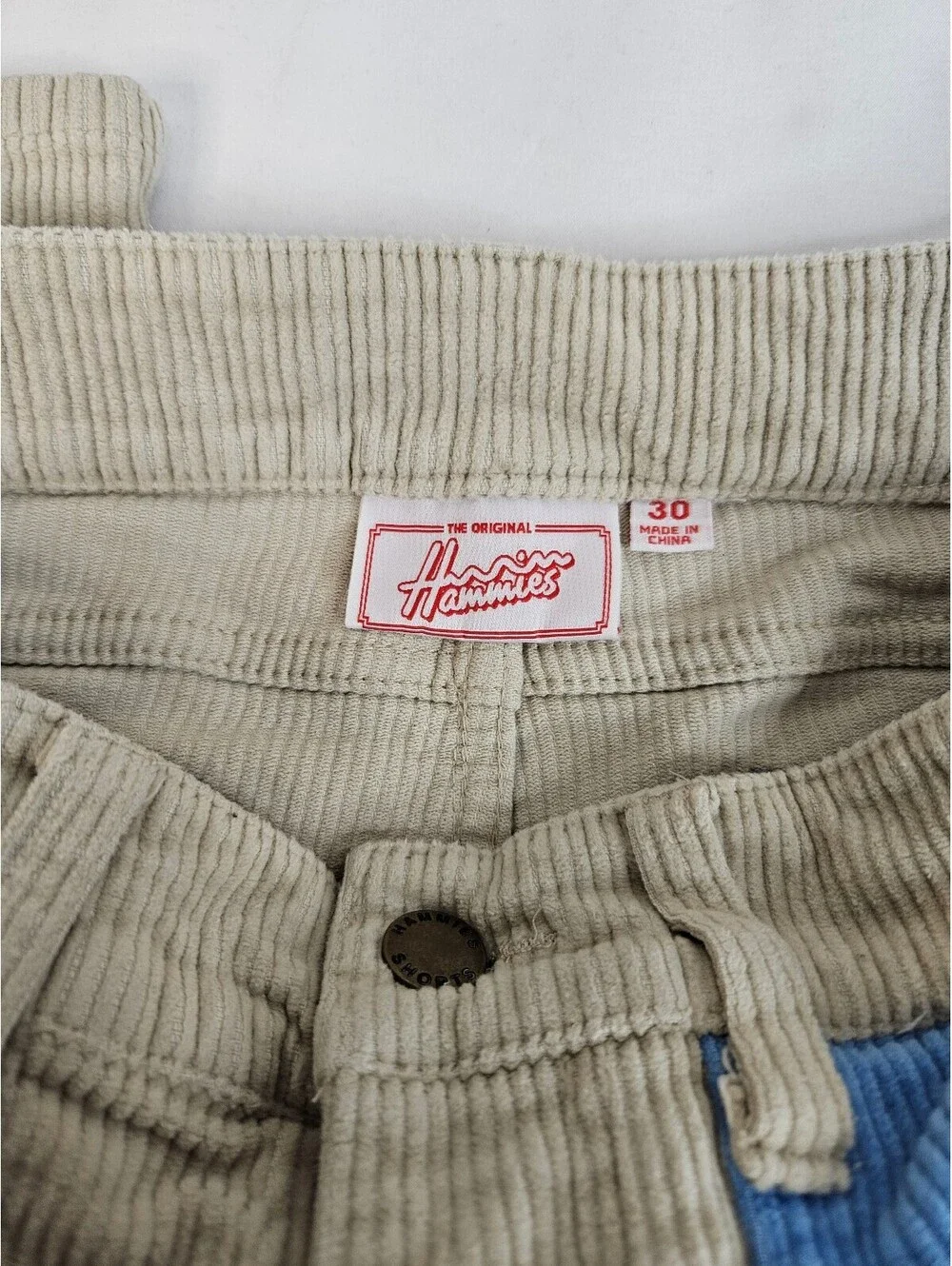 Vintage-Inspired Hammies Sand/Blue Poppy Corduroy Bell Bottom Pants Men-30 Waist